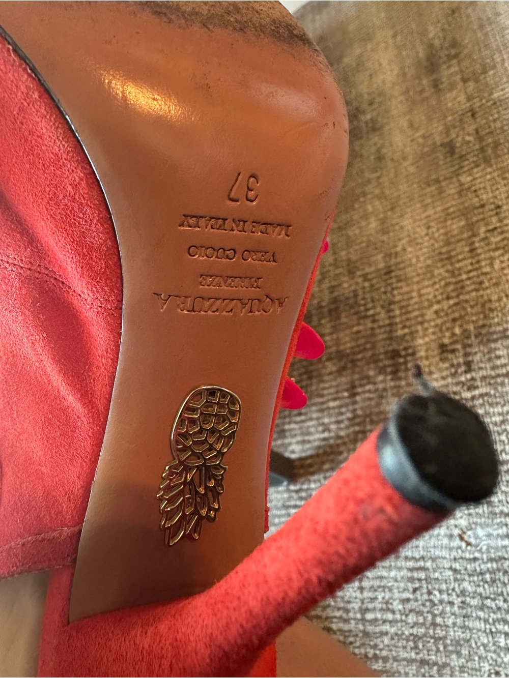 Aquazzura Red Suede Lace-Up Peep Toe Heels - Picture 5 of 8